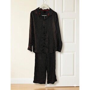 Apt. 9 Women Black/White Polka Dot Pajama Set 2 Pc Satin Size M